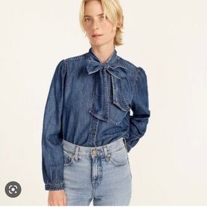 J. Crew Classic-fit Tie-neck Chambray Denim Shirt